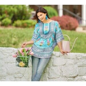 Tolani Collection Womens Multicolor Floral Narissa‎ Printed Woven Caftan Tunic L